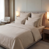 Bettwäsche Set Taupe - Laramie Damast Streifsatin 8 mm, 80 % Baumwolle / 20 % Polyester, Hotelverschluss