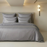 Bettwäsche Set Anthrazit - Vion Damast Streifsatin 6/24 mm, 80 % Baumwolle / 20 % Polyester, Hotelverschluss