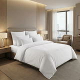 Bettwäsche Set Vancouver Weiß Damast Streifsatin 2 mm, 80 % Baumwolle / 20 % Polyester, Hotelverschluss