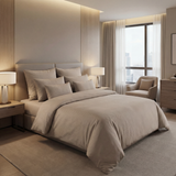 Bettwäsche Set Vancouver Taupe Damast Streifsatin 2 mm, 80 % Baumwolle / 20 % Polyester, Hotelverschluss