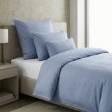 Bettwäsche Set Blau - Laurens Damast Streifsatin 2 mm, 100 % Baumwolle, Hotelverschluss