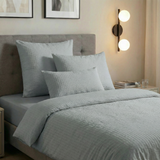 Renforcé-Seersucker Bettwäsche Set Grau mit waffelartigem 1/1 cm Streifen, 100% Baumwolle, Hotelverschluss