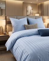 Bettwäsche Set Hellblau - Lindau Damast Streifsatin 25 mm, 100 % Baumwolle, Hotelverschluss mit Bogenabnäher
