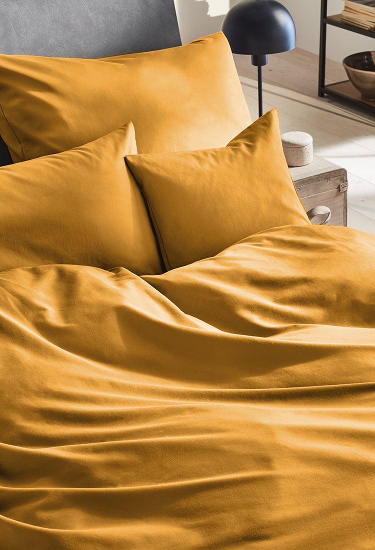 Mako-Satin Bettwäsche aus 100% Baumwolle | Farbe Senf Gelb|