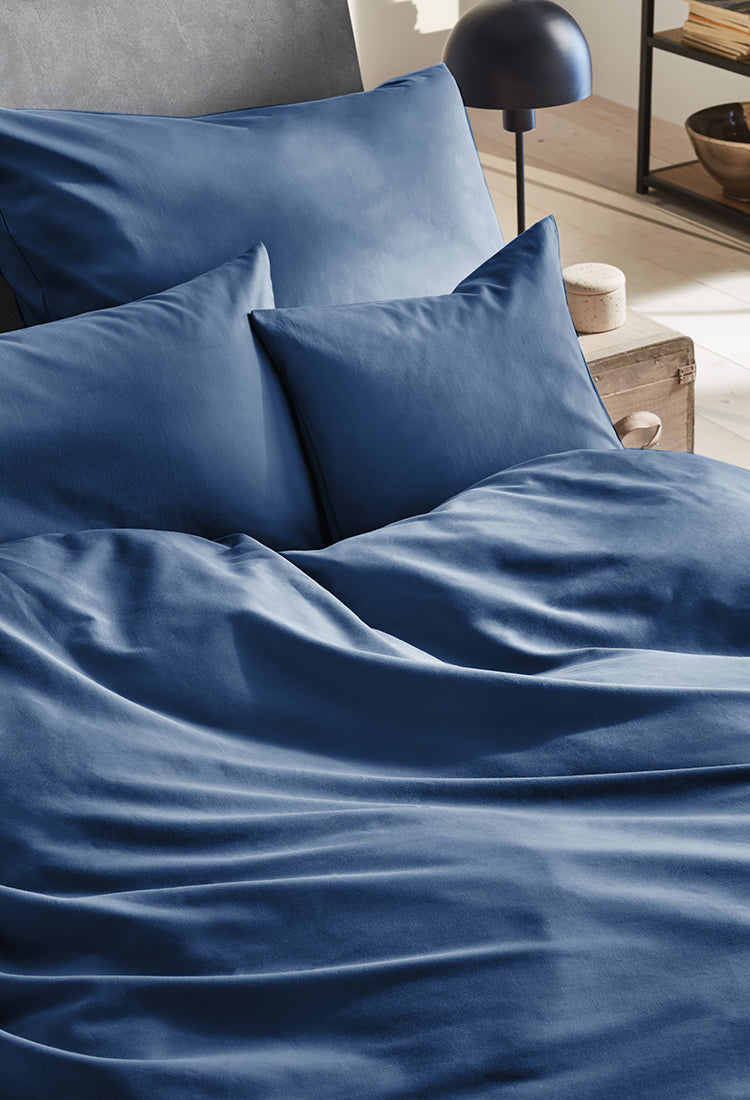 Mako-Satin Bettwäsche aus 100% Baumwolle | Farbe Denim Blau |