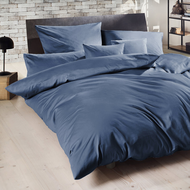 Mako-Satin Bettwäsche aus 100% Baumwolle | Farbe Denim Blau